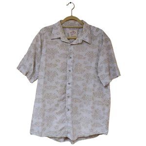 Route Sixty Six 66 Shirt Mens XL White Beige Damask Button Down Short Sleeve